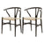 1 Set of 2 Artiss Dining Chairs Wooden Rattan Wishbone Black