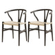 1 Set of 2 Artiss Dining Chairs Wooden Rattan Wishbone Black