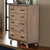 Acacia Wood Tallboy with 5 Drawers In Silver Brush