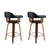 Cassius Wooden Pair Of Swivel Kitchen Bar Stool In Black Leather