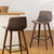 Set of 2 Kitchen Bar Stools In Walnut PU Leather