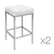 Set of 2 Backless Kitchen Bar Stools In White PU Leather