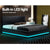 RGB LED Lumi Gas Lift Bed Frame Queen Size With Base Storage In Black Leather