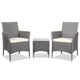 3 Piece Wicker Outdoor Chair Side Table Furniture Set - Grey