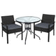 Gardeon Outdoor Furniture Dining Chairs Wicker Garden Patio Cushion Black 3PCS Sofa Set Tea Coffee Cafe Bar Set