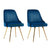 Set of 2 Blue Velvet Dining Chairs With Metal Legs