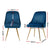 Set of 2 Blue Velvet Dining Chairs With Metal Legs