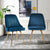 Set of 2 Blue Velvet Dining Chairs With Metal Legs